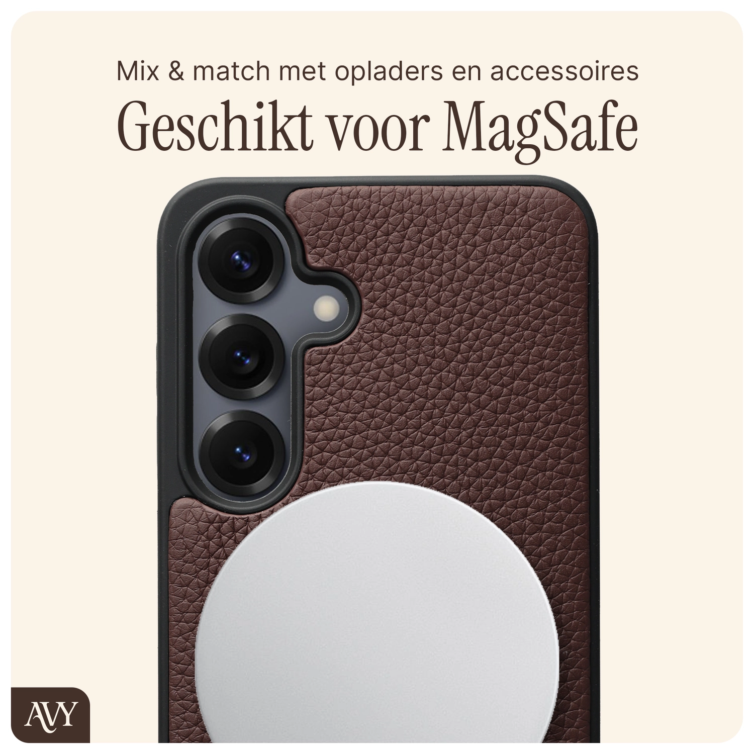 AVY Samsung S25 Plus / S24 Plus Hoesje met Koord Haakjes MagSafe Leer Chocolate afbeelding 7