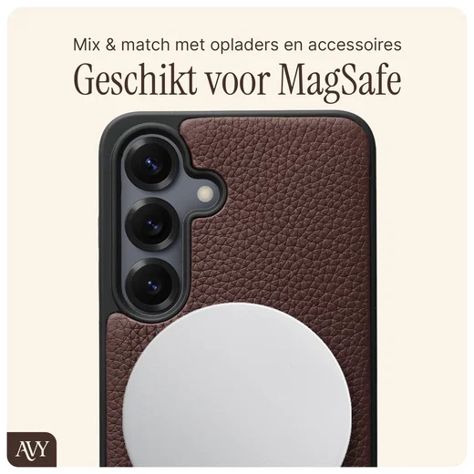AVY Samsung S25 Plus / S24 Plus Hoesje met Koord Haakjes MagSafe Leer Chocolate afbeelding 7