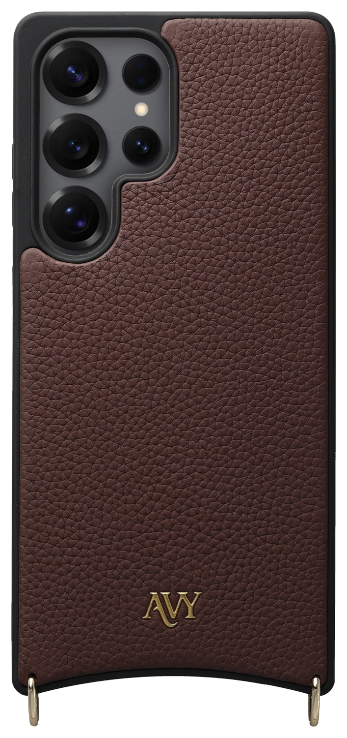 AVY Samsung Galaxy S25 Ultra Hoesje met Koord Haakjes MagSafe Leer Chocolate afbeelding 1