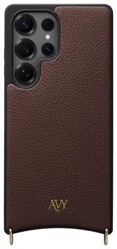 AVY Samsung Galaxy S25 Ultra Hoesje met Koord Haakjes MagSafe Leer Chocolate