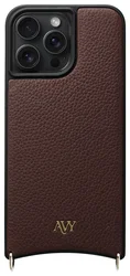 AVY Apple iPhone 15 Pro Max Hoesje met Koord Haakjes MagSafe Leer Chocolate afbeelding