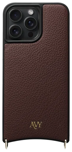 AVY Apple iPhone 14 Pro Max Hoesje met Koord Haakjes MagSafe Leer Chocolate afbeelding 1