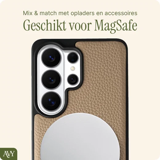 AVY Samsung Galaxy S26 Ultra Hoesje met Koord Haakjes MagSafe Leer Beige afbeelding 2