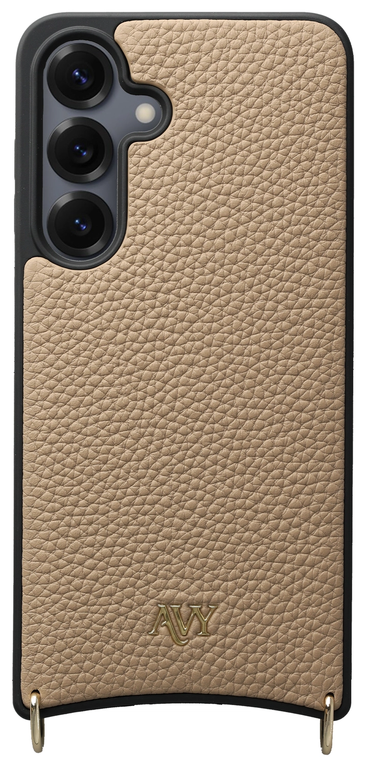 AVY Samsung Galaxy S25 / S24 Hoesje met Koord Haakjes MagSafe Leer Beige afbeelding 1