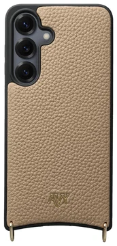 AVY Samsung Galaxy S25 / S24 Hoesje met Koord Haakjes MagSafe Leer Beige