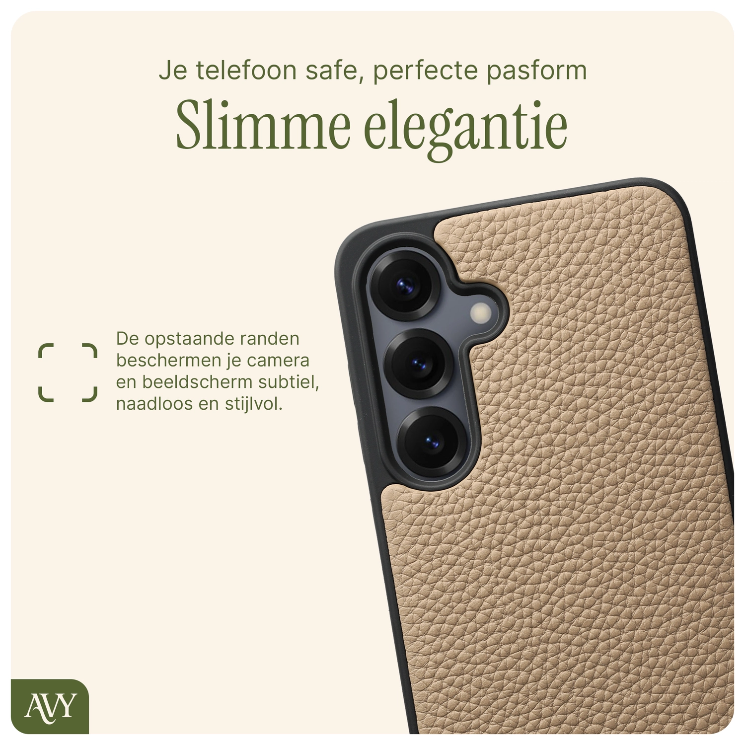 AVY Samsung Galaxy S25 / S24 Hoesje met Koord Haakjes MagSafe Leer Beige afbeelding 8