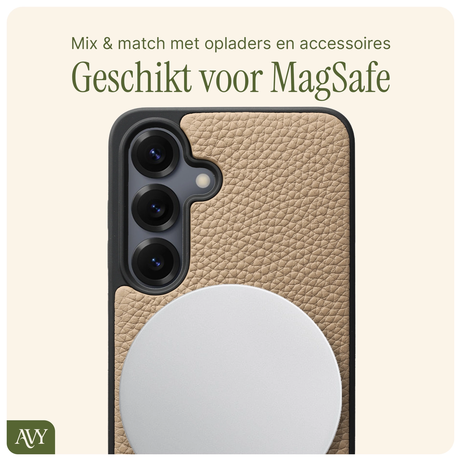 AVY Samsung S25 Plus / S24 Plus Hoesje met Koord Haakjes MagSafe Leer Beige afbeelding 8