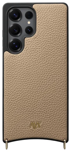 AVY Samsung Galaxy S25 Ultra Hoesje met Koord Haakjes MagSafe Leer Beige afbeelding 1