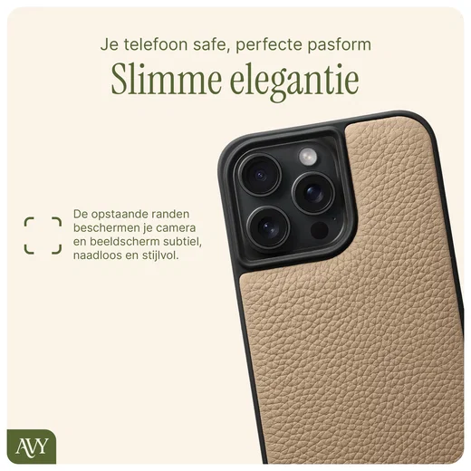 AVY Apple iPhone 15 Pro Max Hoesje met Koord Haakjes MagSafe Leer Beige afbeelding 9