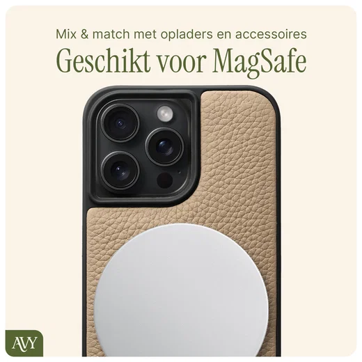 AVY Apple iPhone 14 Pro Max Hoesje met Koord Haakjes MagSafe Leer Beige afbeelding 7