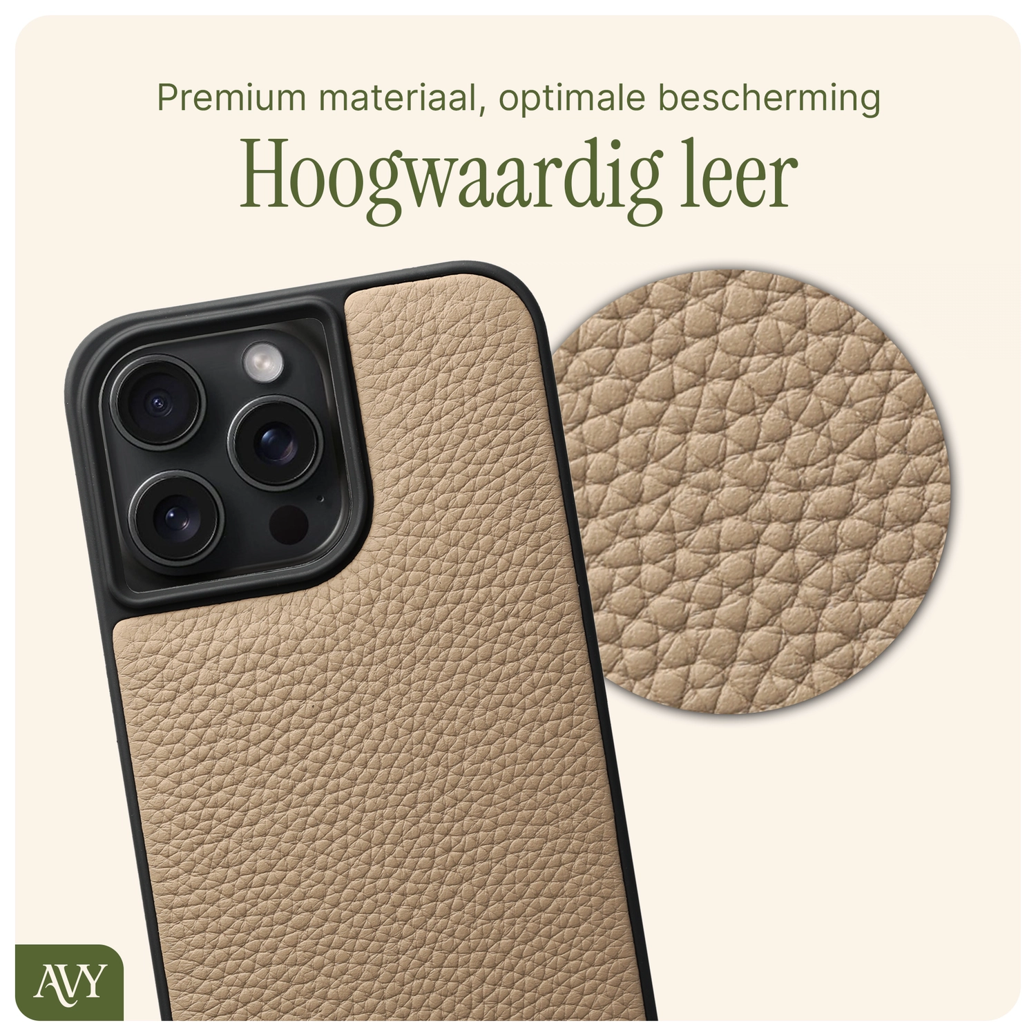 AVY Apple iPhone 14 Pro Max Hoesje met Koord Haakjes MagSafe Leer Beige afbeelding 8