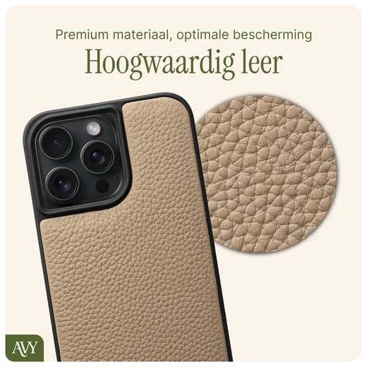 AVY Apple iPhone 14 Pro Max Hoesje met Koord Haakjes MagSafe Leer Beige afbeelding 8
