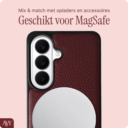 AVY Samsung Galaxy S26 Hoesje met Koord Haakjes MagSafe Leer Burgundy afbeelding 2
