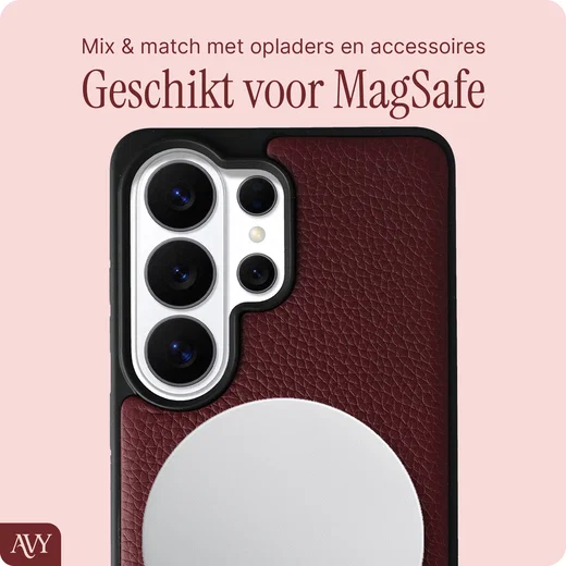 AVY Samsung Galaxy S26 Ultra Hoesje met Koord Haakjes MagSafe Leer Burgundy afbeelding 2