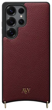 AVY Samsung Galaxy S25 Ultra Hoesje met Koord Haakjes MagSafe Leer Burgundy
