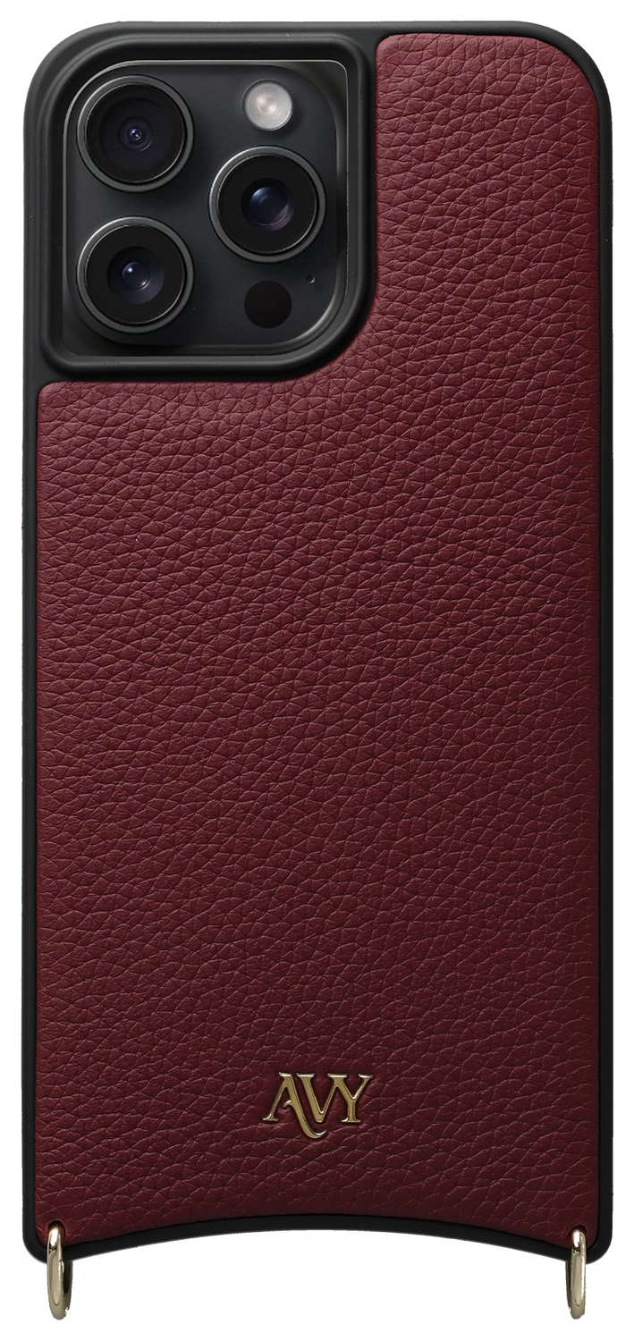 AVY Apple iPhone 15 Pro Max Hoesje met Koord Haakjes MagSafe Leer Burgundy afbeelding 1