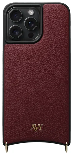 AVY Apple iPhone 15 Pro Max Hoesje met Koord Haakjes MagSafe Leer Burgundy afbeelding 1
