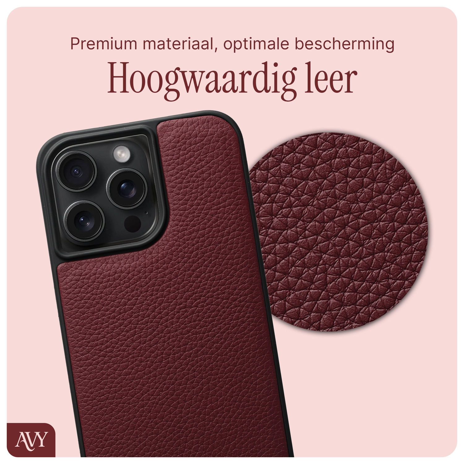 AVY Apple iPhone 15 Pro Max Hoesje met Koord Haakjes MagSafe Leer Burgundy afbeelding 7