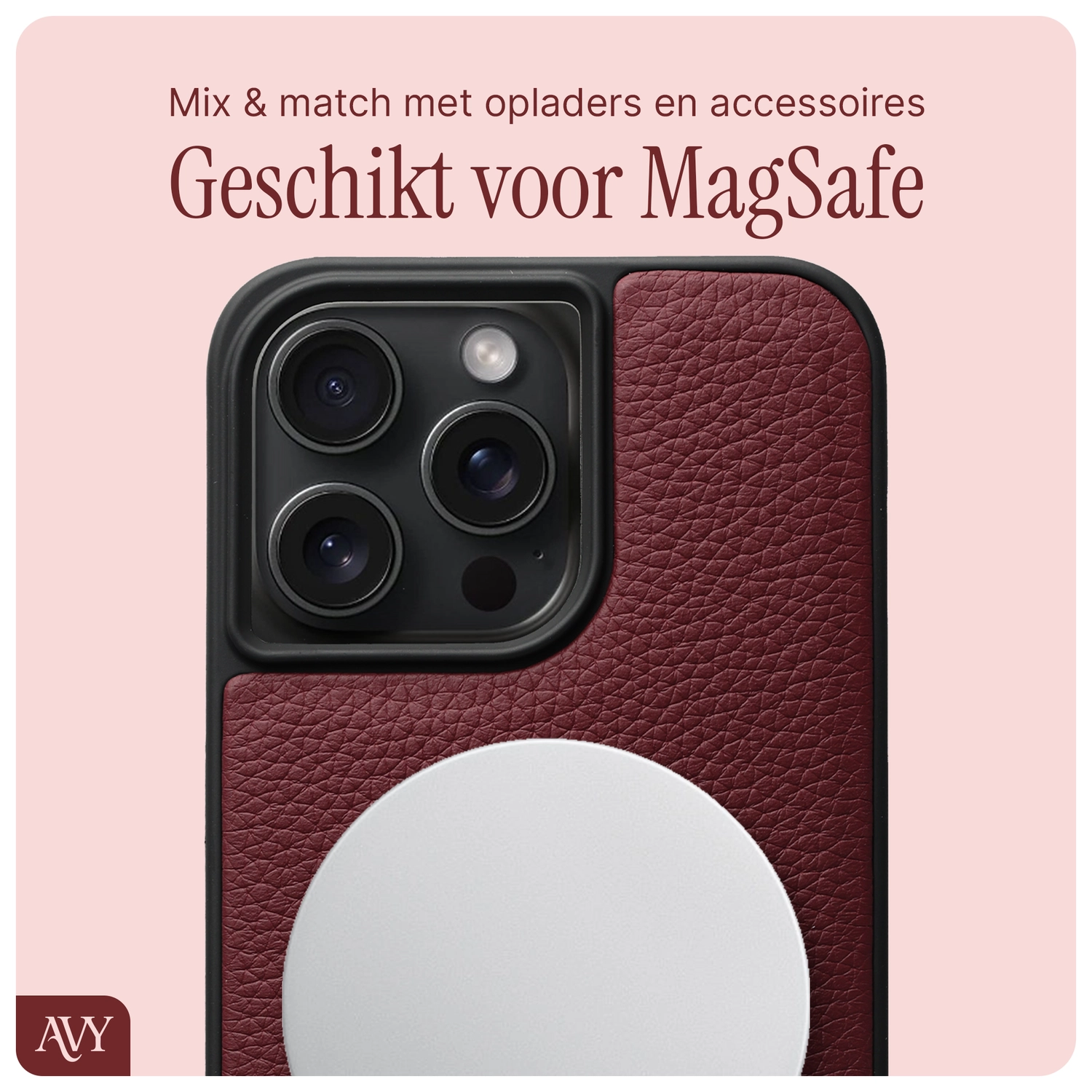 AVY Apple iPhone 14 Pro Max Hoesje met Koord Haakjes MagSafe Leer Burgundy afbeelding 7