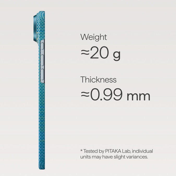 PITAKA Ultra-Slim iPhone 17 Hoesje 600D MagSafe Ultra Dun Lucid Blue afbeelding 5