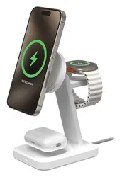 ZAGG Snap+ 3-in-1 Qi2 15W Draadloze MagSafe Oplader Standaard Wit afbeelding