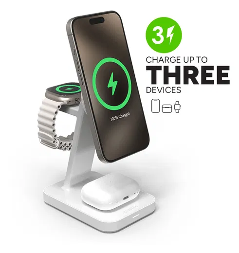 ZAGG Snap+ 3-in-1 Qi2 15W Draadloze MagSafe Oplader Standaard Wit afbeelding 2