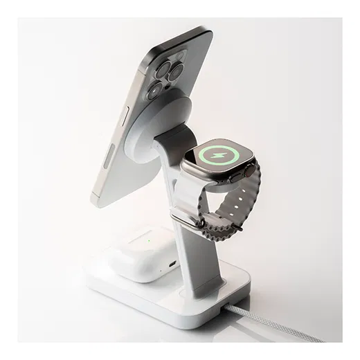 ZAGG Snap+ 3-in-1 Qi2 15W Draadloze MagSafe Oplader Standaard Wit afbeelding 5