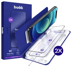 Buddi Easy Fit iPhone 12 / 12 Pro Tempered Glass met Installatietray (2-Pack) afbeelding