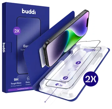 Buddi Easy Fit iPhone 16e/14/13/13 Pro Tempered Glass Installatietray (2-Pack)