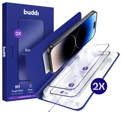 Buddi Easy Fit iPhone 14 Pro Tempered Glass met Installatietray (2-Pack) afbeelding