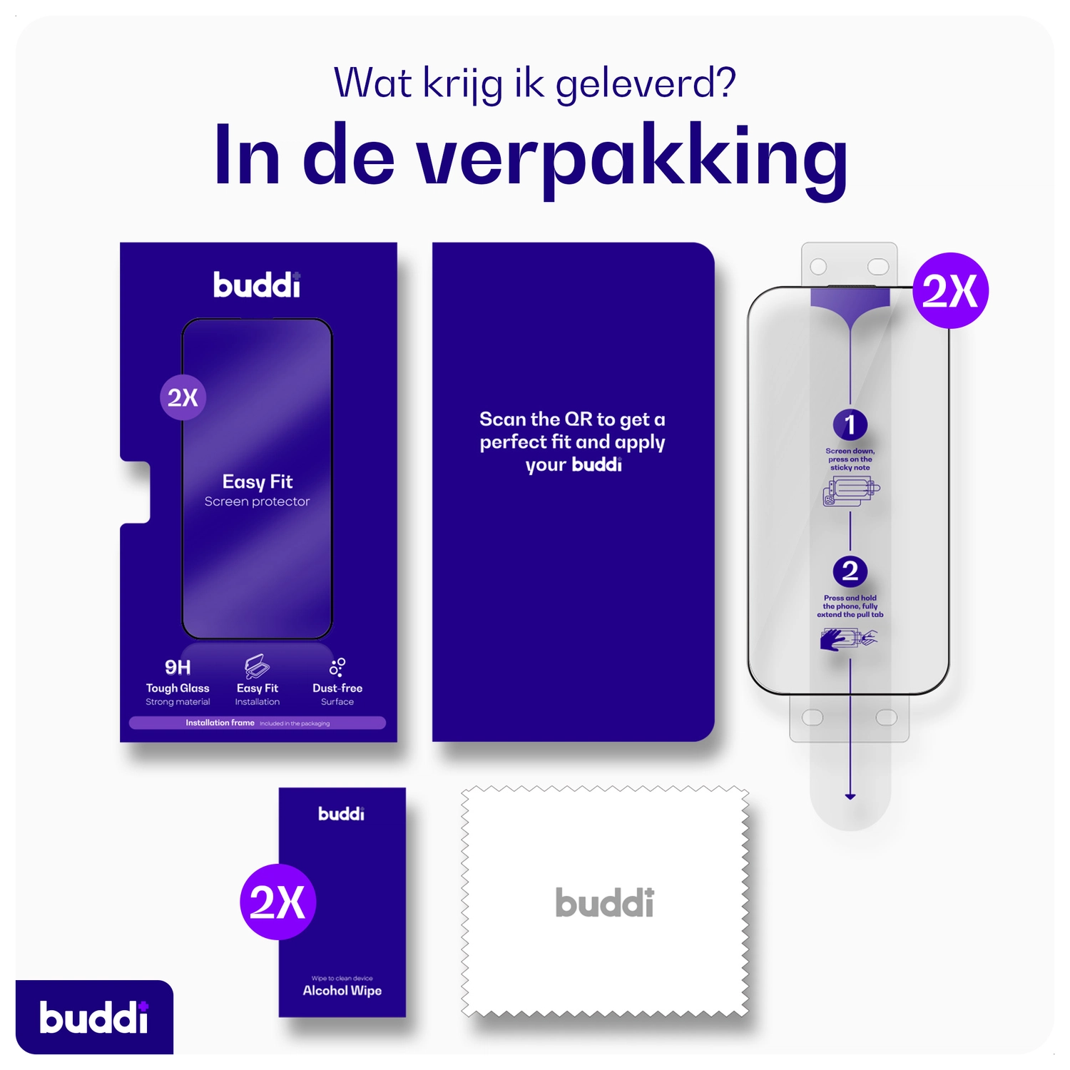 Buddi Easy Fit iPhone 14 Pro Tempered Glass met Installatietray (2-Pack) afbeelding 9