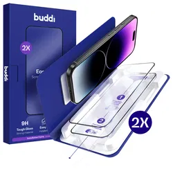 Buddi Easy Fit iPhone 14 Pro Max Tempered Glass met Installatietray (2-Pack) afbeelding