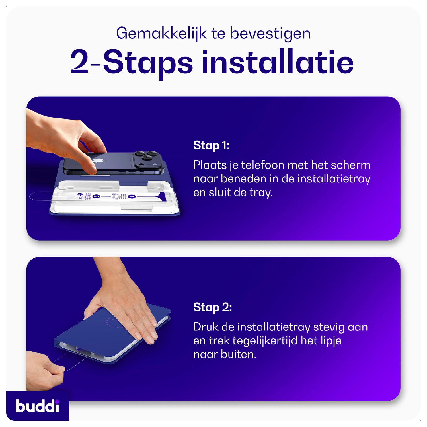Buddi Easy Fit iPhone 15 Pro Max Tempered Glass met Installatietray (2-Pack) afbeelding 8