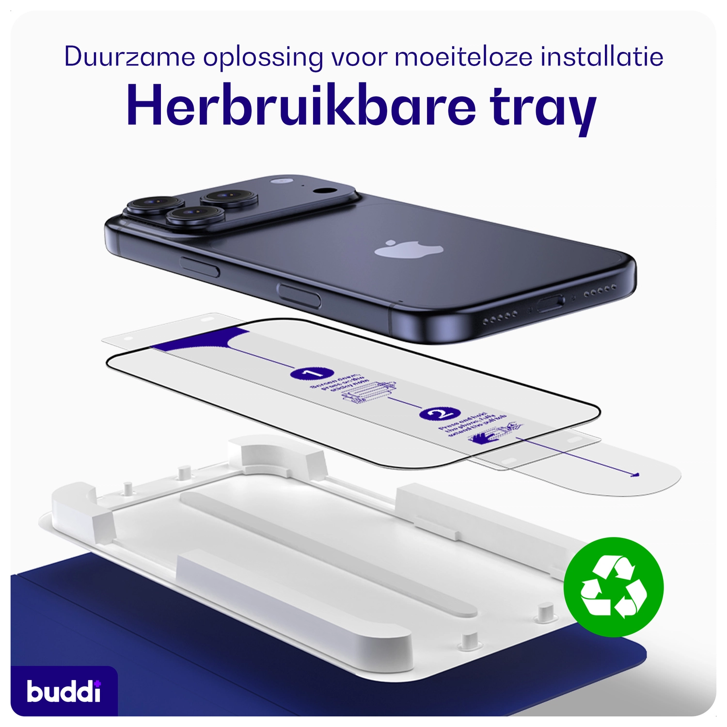 Buddi Easy Fit iPhone 15 Pro Max Tempered Glass met Installatietray (2-Pack) afbeelding 10
