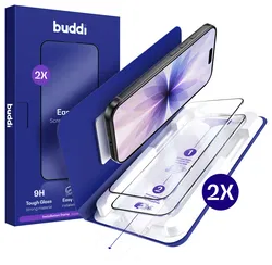 Buddi Easy Fit iPhone 17 Tempered Glass met Installatietray (2-Pack) afbeelding