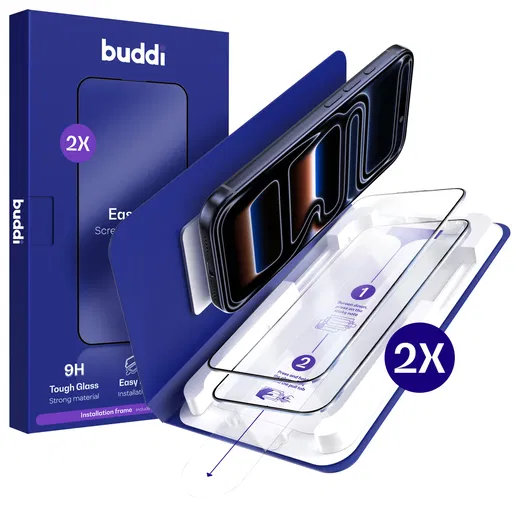 Buddi Easy Fit iPhone 17 Pro Max Tempered Glass met Installatietray (2-Pack) afbeelding 1