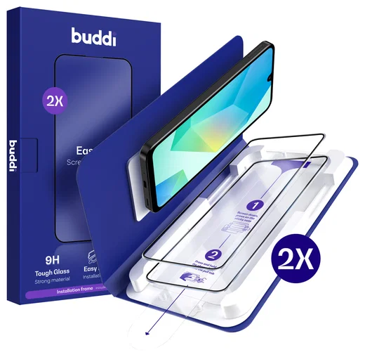 Buddi Easy Fit Samsung A16 / A17 Tempered Glass met Installatietray (2-Pack) afbeelding 1
