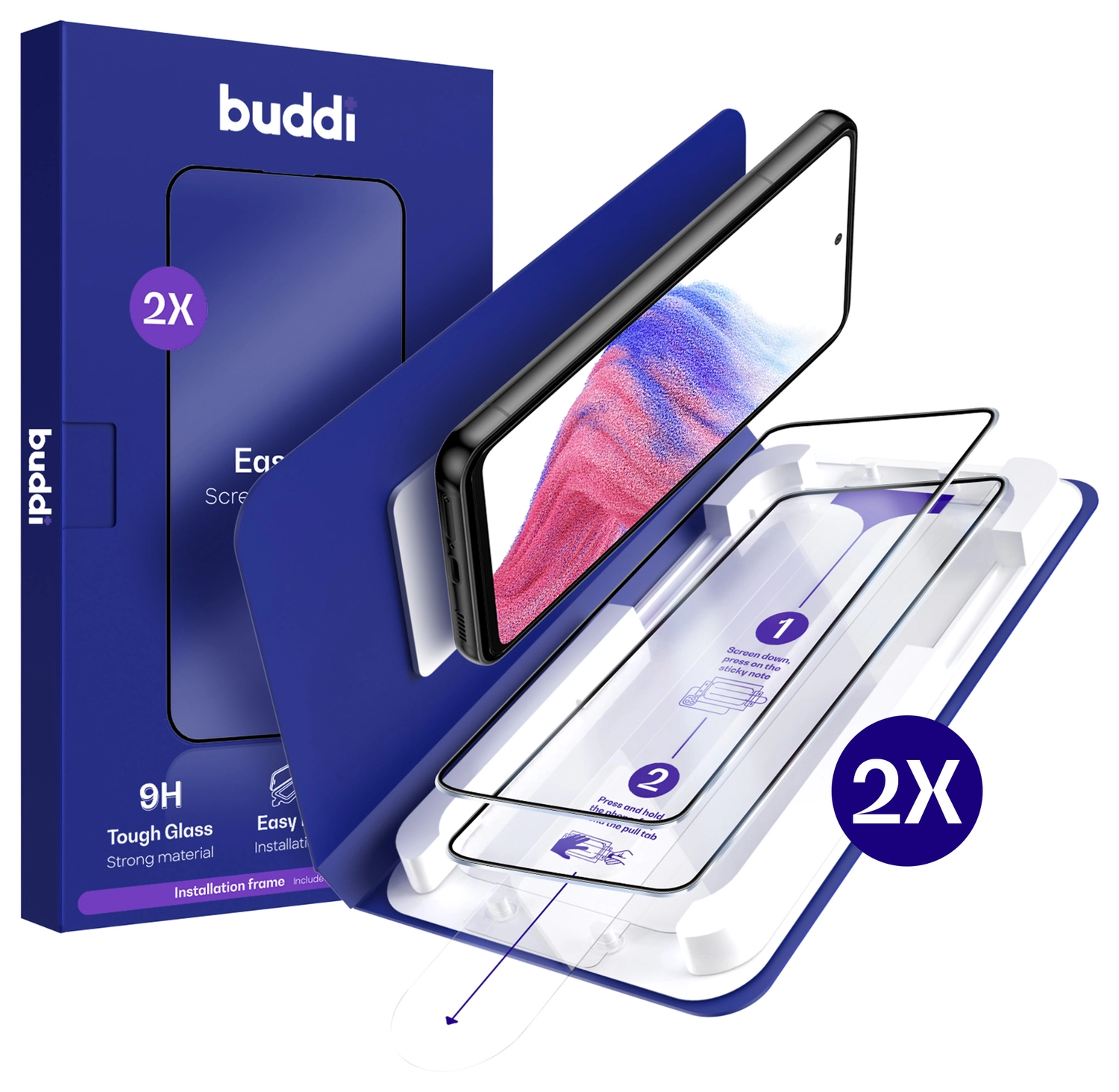 Buddi Easy Fit Samsung Galaxy A54 Tempered Glass met Installatietray (2-Pack) afbeelding 1