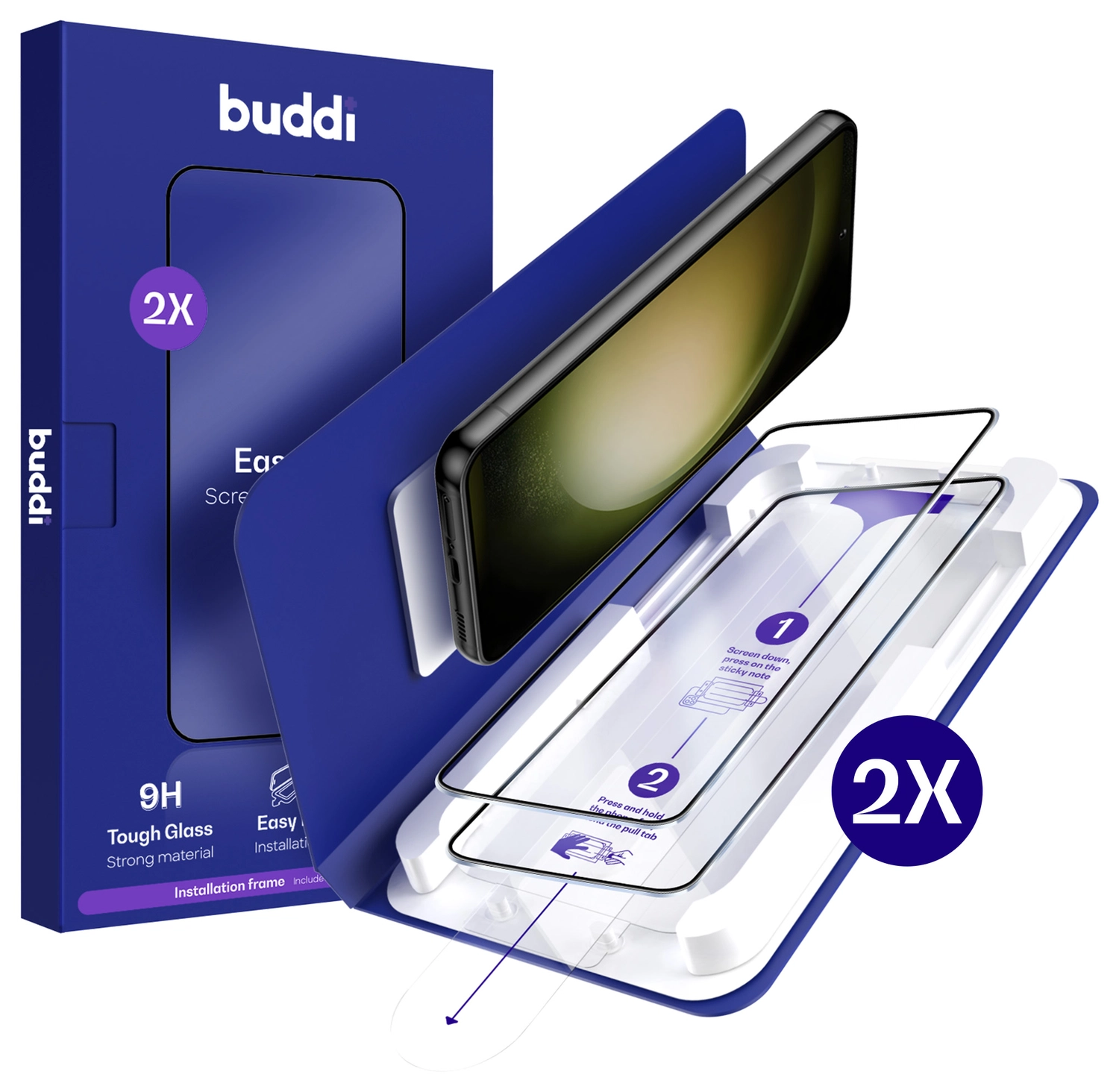Buddi Easy Fit Samsung S22 / S23 Tempered Glass met Installatietray (2-Pack) afbeelding 1