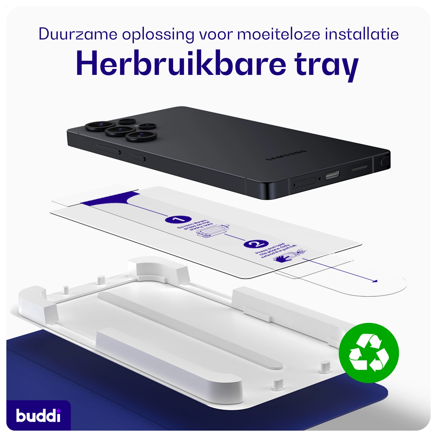 Buddi Easy Fit Samsung S24 Plus/S25 Plus Tempered Glass Installatietray (2-Pack) afbeelding 9