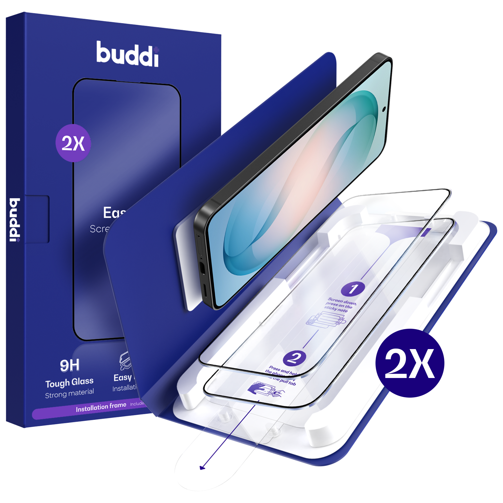 Buddi Easy Fit Samsung Galaxy S26 Tempered Glass met Installatietray (2-Pack) afbeelding 1