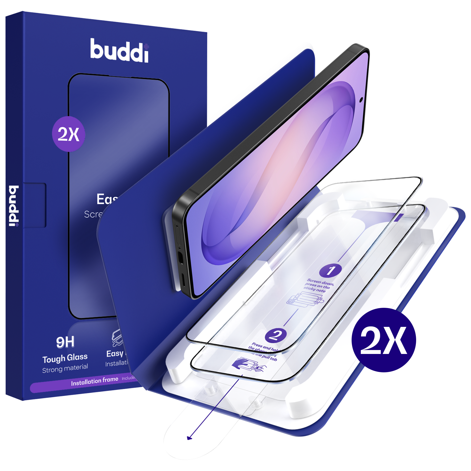Buddi Easy Fit Samsung Galaxy S26+ Tempered Glass met Installatietray (2-Pack) afbeelding 1