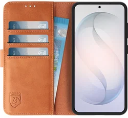 Rosso Deluxe Samsung Galaxy S26 Plus Hoesje Echt Leer Book Case Bruin afbeelding