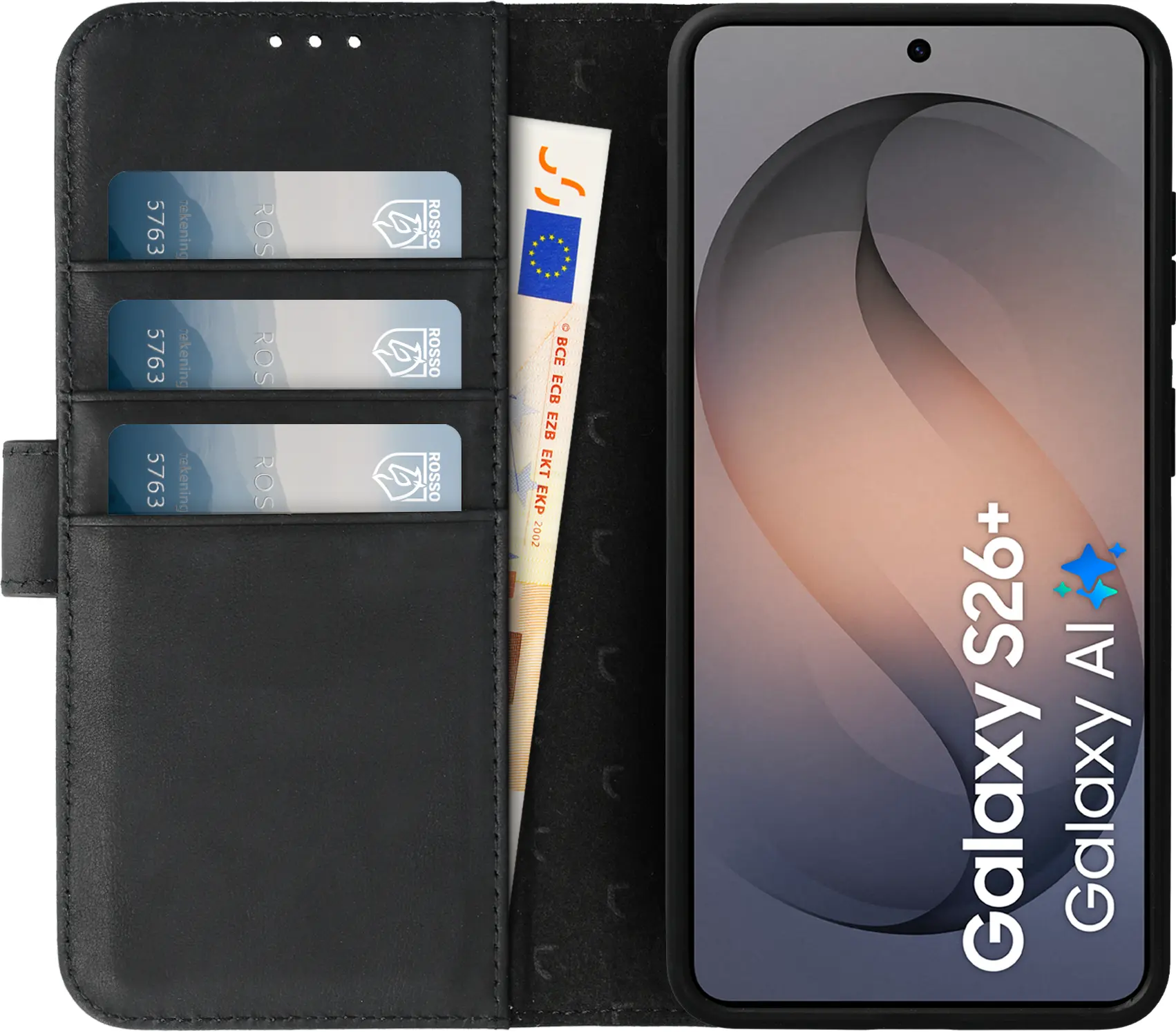 Rosso Elite Samsung S26 Plus Hoesje met MagSafe Book Case Echt Leer Zwart afbeelding 2