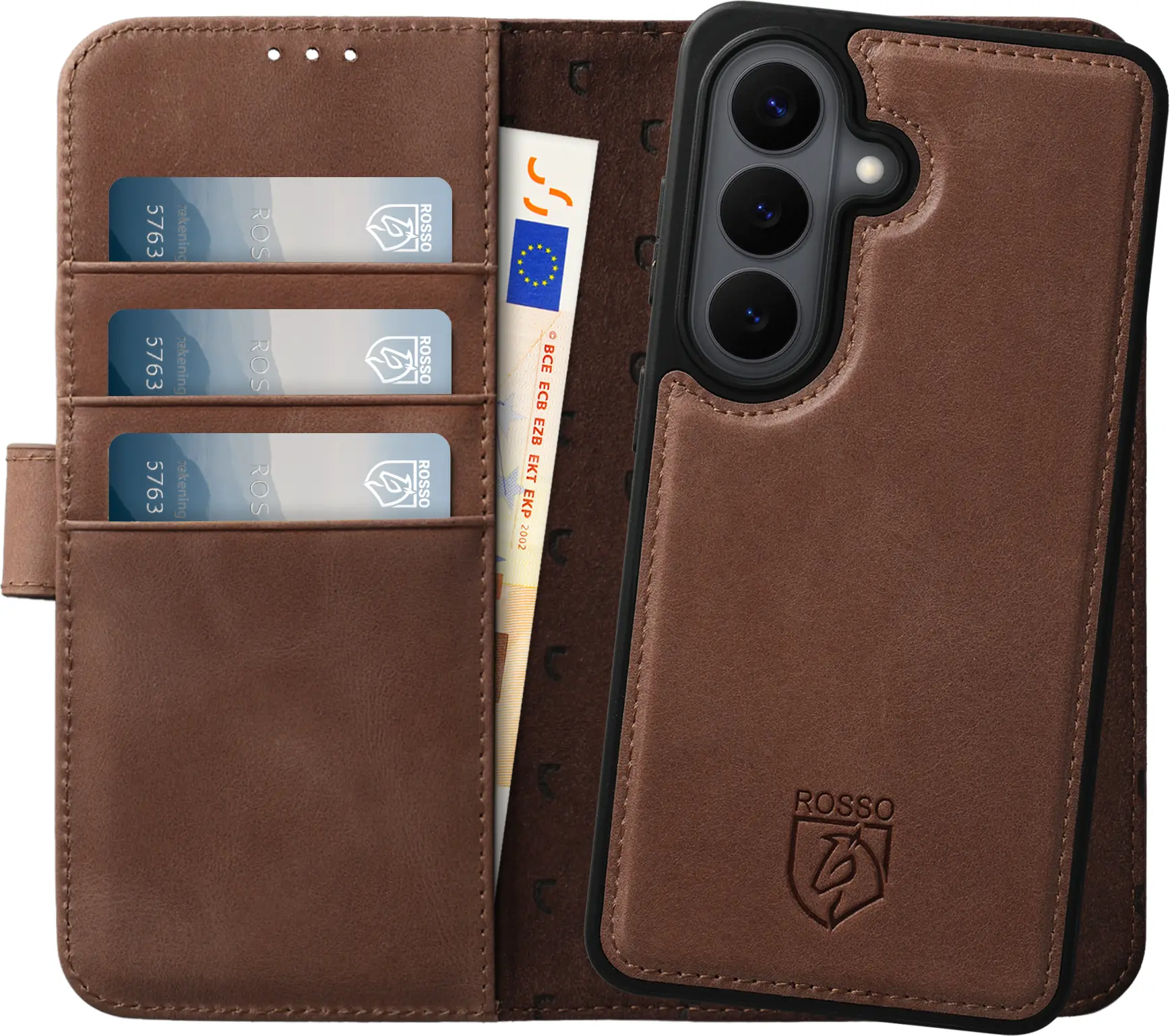 Rosso Elite Samsung S26 Plus Hoesje met MagSafe Book Case Echt Leer Bruin afbeelding 1