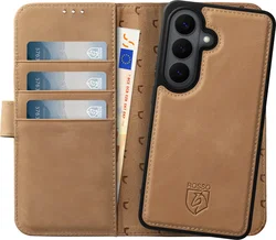 Rosso Elite Samsung S26 Plus Hoesje met MagSafe Book Case Echt Leer Lichtbruin afbeelding