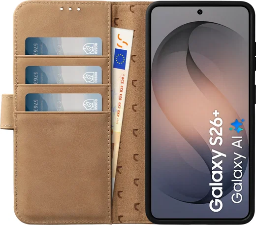 Rosso Elite Samsung S26 Plus Hoesje met MagSafe Book Case Echt Leer Lichtbruin afbeelding 2