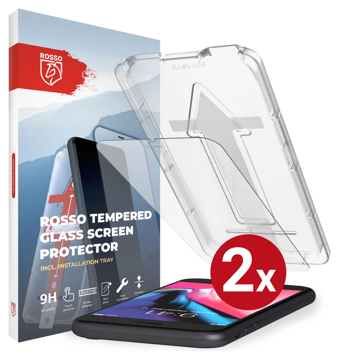 Rosso iPhone 6(S) / 7 / 8 Tempered Glass met Installatietray (2-Pack) afbeelding 13