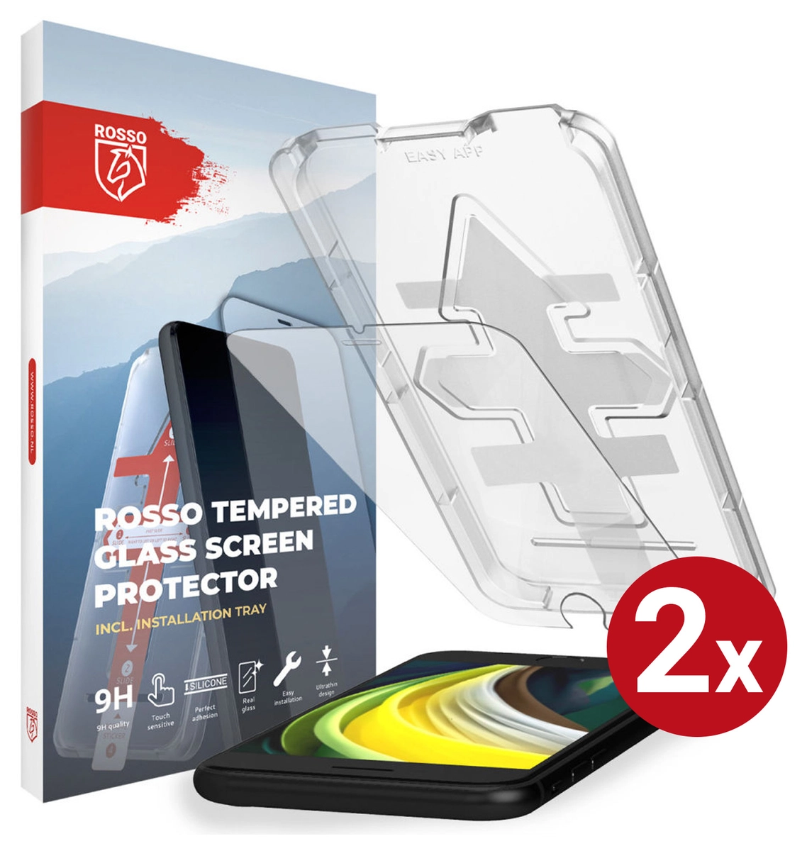 Rosso iPhone SE 2020 / 2022 Tempered Glass Installatietray (2-Pack) afbeelding 1