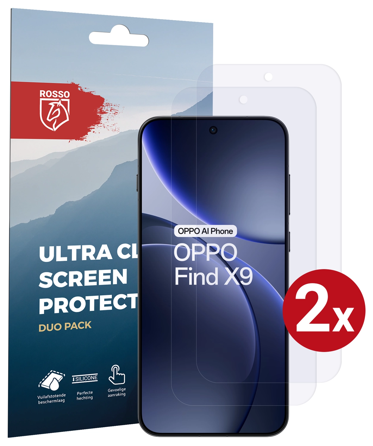 Rosso Oppo Find X9 Screen Protector Case Friendly Folie Duo Pack afbeelding 1